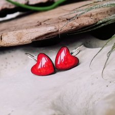 CZERWONE KOLCZYKI YES - minimalistyczne kolczyki serca - czerwone kolczyki serduszka na PREZENT WALENTYNKOWY - biżuteria autorska GAIA