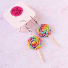 Kolorowe lizaki kolczyki z modeliny(srebro), fimo, zakręcone, tęcza, na prezent