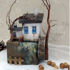 Młyn - domek z drewna, dekoracja