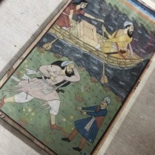 Miniatura - jedwabne passpartou ręcznie malowany India niezwykły obraz