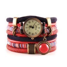 Zegarek- bransoletka w stylu boho, czerwono- granatowy z ceramiczną zawieszką