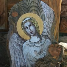 obraz na drewnie, Anioł Stróż, kapliczka drewniana z aniołem