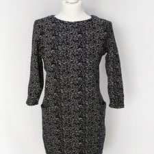 Sukienka z długim rękawem Tu rozmiar S czarny melanż z kieszeniami elegancka do pracy prosta luźna