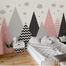 Naklejka Ścienna - Góry i balony - Róż / Czerń