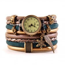 Zegarek- bransoletka retro, zielono- złoty ze skrzydłem i gwiazdką