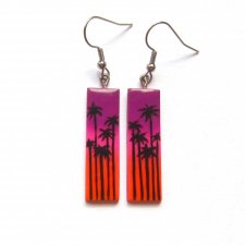 Neonowe Kolczyki Fioletowe Kolczyki Pomarańczowe Kolczyki Palmy Plaża Zachód Słońca