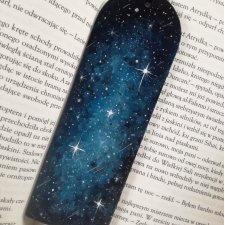 Drewniana zakładka do książki ręcznie malowana gwiazdy noc galaktyka personalizacja