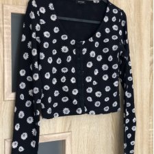 River Island bluzka crop top czarna wiosna stokrotki krótka bluzka
