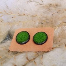 ZIELONE KOLCZYKI NA SREBRNYCH SZTYFTACH ceramika & sztyfty stal szlachetna KOLOROWA BIŻUTERIA HANDMADE biżuteria autorska GAIA-CERAMIKA