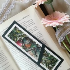 Akwarelowa zakładka do książki ręcznie malowana ptak wiśnia personalizacja