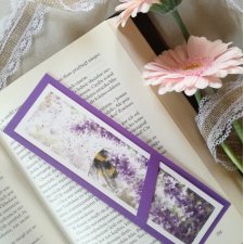 Akwarelowa zakładka do książki ręcznie malowana owad i lawenda personalizacja