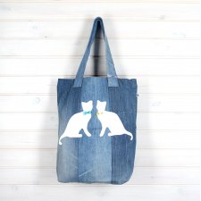 Ekologiczna dżinsowa torba na zakupy dwa koty