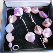 Kolczyki i bransoleta fioletowa masa perłowa