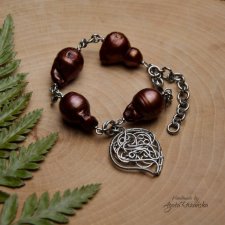 Bransoletka brązowe perły barokowe, wire wrapping, stal chirurgiczna