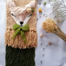 Makatka sarna sarenka leśna makrama dekoracja wisząca ścienna tkana dziecięca tony ziemi