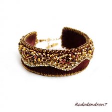 Brown Wave - bogata brązowo-złota bransoletka haft koralikowy