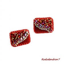 Red Wave - delikatne czerwono-złote kolczyki haft koralikowy