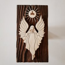 Drewniany obrazek 3D - anioł chrzest komunia święta