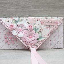Kartka ślubna kopertówka różowe kwiaty