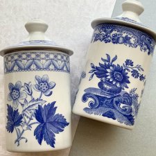 Rzadkie roślinne zdobienia! ❀ڿڰۣ❀ SPODE BLUE ROOM - Geranium Rosemary, May Cinnamon ❀ڿڰۣ❀ Komplet pojemników ❀ڿڰۣ❀ FIRST INTRODUCED c. 1826, 1820.