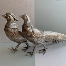 Vintage Pair of Silver Plate Table Pheasant Figurines - 30cm. ❤ Duże ozdobne figury ❤