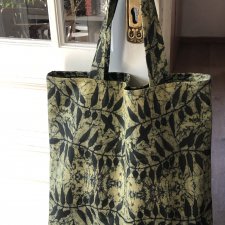 Autorska - 1/2 Olives Tree- przetworzony cyfrowo print z batiku - gabardyna 100%bawełna - shopper bag - duża oryginalna autorska torba na zatrzask