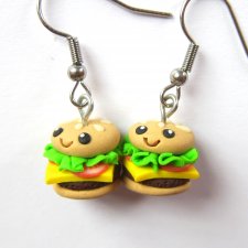 Śmieszne Kolczyki na Sztyft Kolczyki Hamburger Kolczyki Fast Food Kolczyki Emoji Kolczyki Cheeseburger