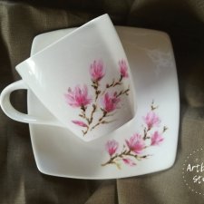 Kubek z talerzykiem magnolie