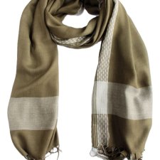 Szal vintage oliwkowy srebrna nitka