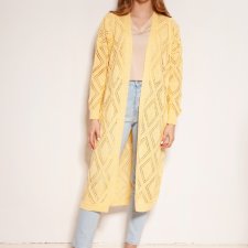 Długi, ażurowy płaszcz - SWE145 żółty