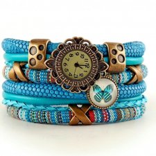 Zegarek- bransoletka, niebieski z motylkiem