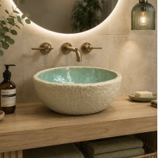Umywalka ceramiczna ręcznie robiona w kolorze turkusowym i piaskowym