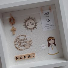 Pamiątka Komunii Świetej w ramce 3D dla dziewczynki