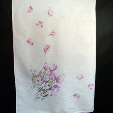 Obrus w fioletowe tulipany-vintage-len.