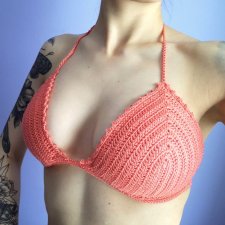 Szydełkowy stanik bikini koral góra M/L