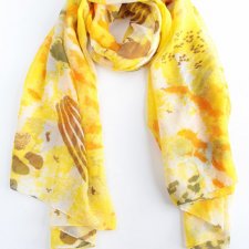 szal pareo vintage duży żółty szalik chusta wzory printy