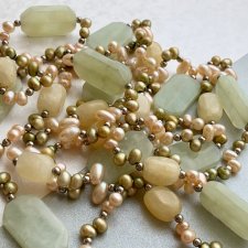 Artistic Necklace - Srebro, perły i awenturyny 154cm ❤ Kamień możliwości i wszelkiej pomyślności