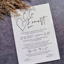Zaproszenia ślubne letterpress tłoczenie papier bawełniany
