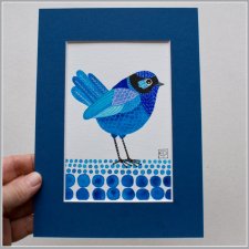 Ptaszek w błękitach - oryginalna ilustracja autorska