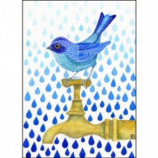 Ptaszek w deszczu - ilustracja oryginalna