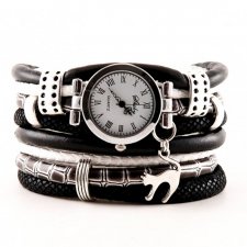 Zegarek- bransoletka czarno- biały, z kotem