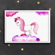 Akwarela Oryginalna A4 "Landrynkowy Jednorożec", obrazek malowany ręcznie, konik do pokoju dziecięcego, unicorn, wata cukrowa