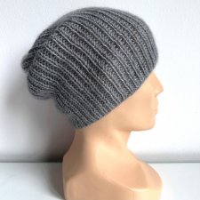 Handmade Czapka damska AUREA 100% Baby Merino plus moher i jedwab 19/10 Szary - od ręki