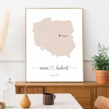 Spersonalizowany Plakat Prezent Ślub mapa 40 x 50 CM