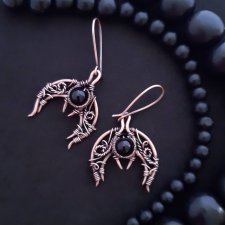 LUNULA miedziane kolczyki, różne rodzaje, drut owinięty, miedziane kolczyki, biżuteria słowiańska, czarne kolczyki lunula onyks, kolczyki półksiężyc