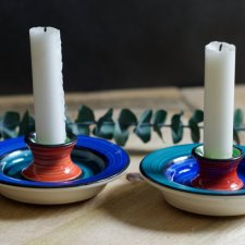 Świeczniki ceramiczne, para, vintage