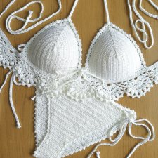 Szydełkowe bikini białe z koronką S