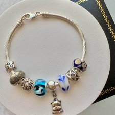 Charm Bracelet, Sterling silver 925 ❤ Oryginalna bransoletka modułowa + 8 charmsów ❤