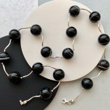 Black Multi Colored Agate Necklace ❀ڿڰۣ❀  STWORZONY PRZEZ NATURĘ - HARMONIA YIN I YANG ❀ڿڰۣ❀ Srebro i Agat