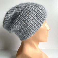 Handmade Czapka damska AUREA 100% Baby Merino plus moher i jedwab 22/06 Szaro Błękitny